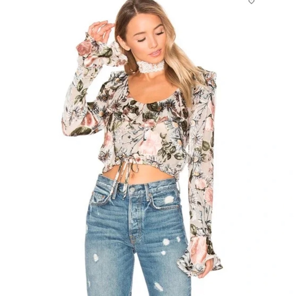 For Love and Lemons Luciana Ruffle Blouse Ivory Floral size small